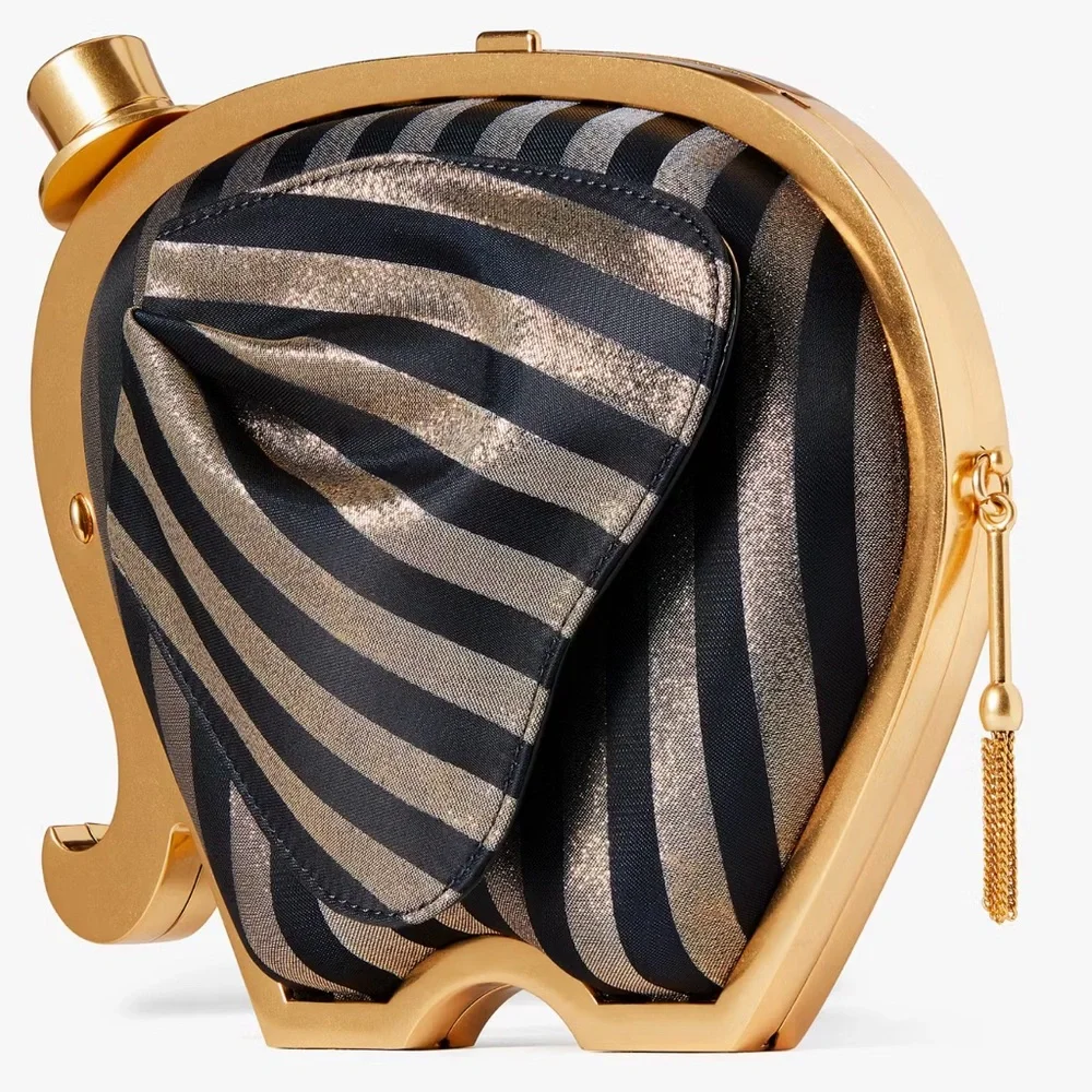 NWT💃Kate Spade Ellie Striped 3d Elephant Metallic Clutch Purse Bag - Picture 2 of 16